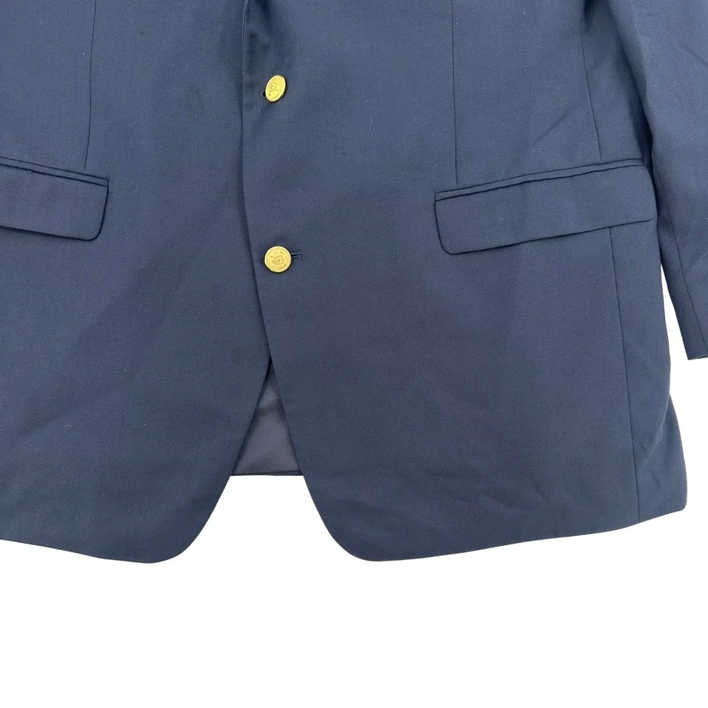 Lauren Ralph Lauren Mens Wool Blend Blazer Navy Blue Sport Coat Gold Buttons
